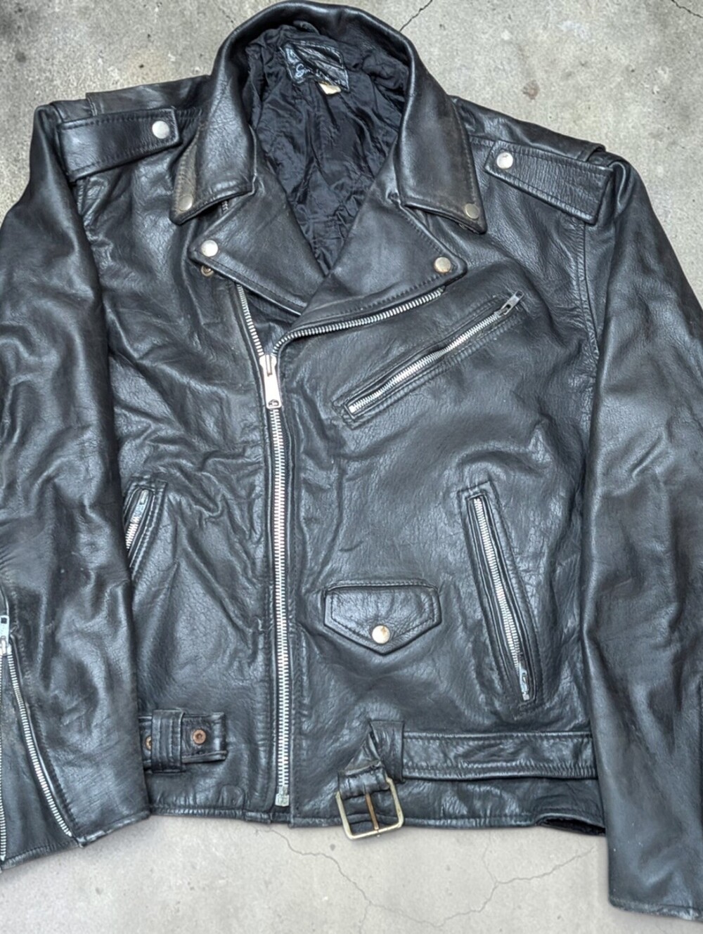 Vintage 1970s Belted Leather Bomber Jacket Gino Leathers Size 48 (fits XL) Biker